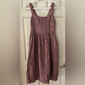 NWT SuperFoxx Red/Blue patterned sundress faux wooden buttons lightweight Boho M